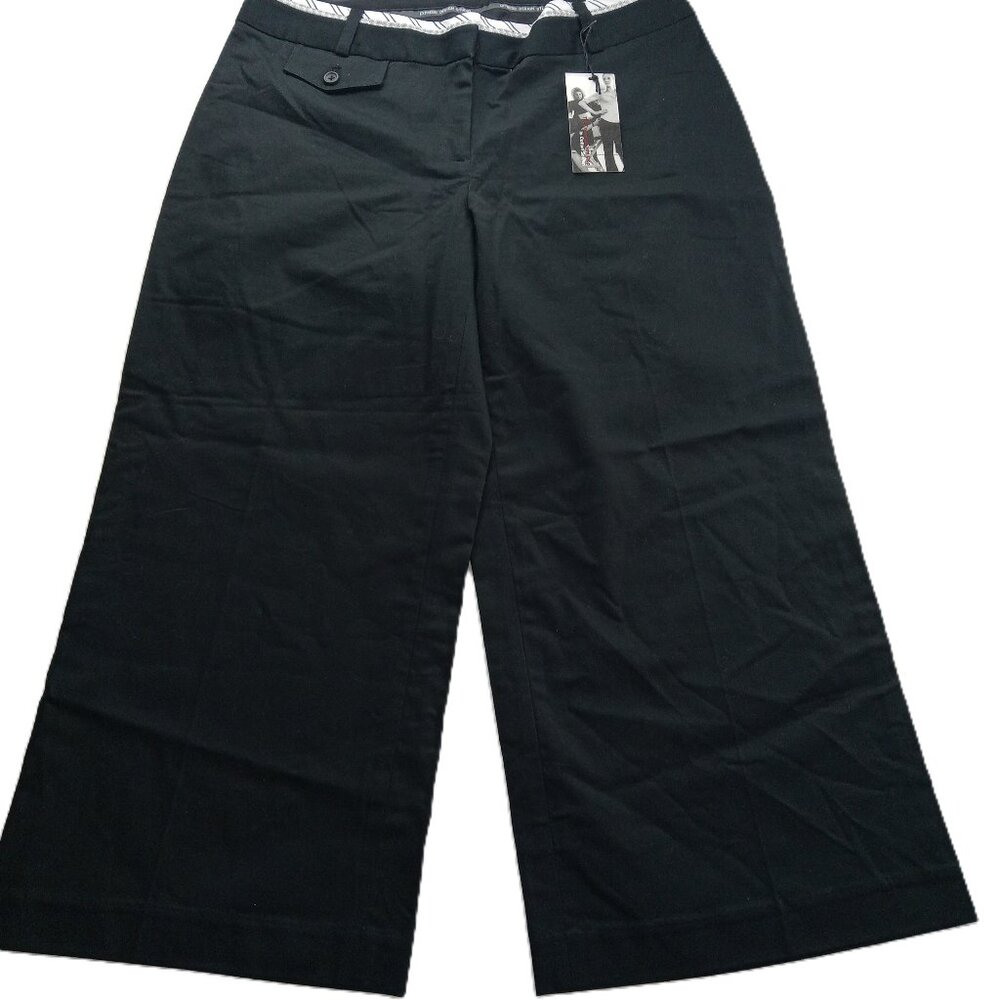 Express Women's Correspondent Crop Pant Size 10 Black Wide Leg Mid Rise Chino